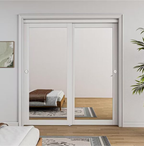 72 in. x 80 in. 1 Lite Mirror Glass White Finished MDF Interior Closet Sliding Door with Hardware and Handles