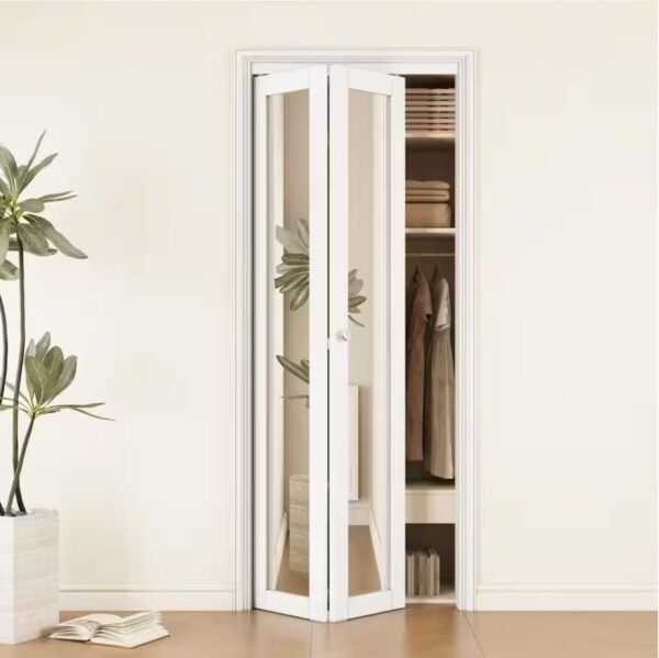 30 in. x 80 in. 1-Lite Mirror Glass and Solid Core White Finished MDF Interior Closet Bi-Fold Door with Hardware