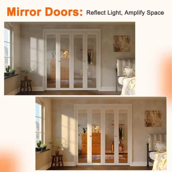 30 in. x 80 in. 1-Lite Mirror Glass and Solid Core White Finished MDF Interior Closet Bi-Fold Door with Hardware
